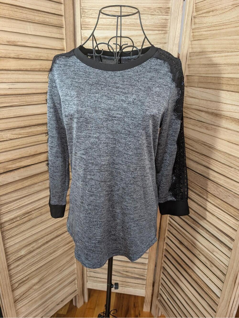 The Limited Sweater Size Large Gray With Black Lace Designs